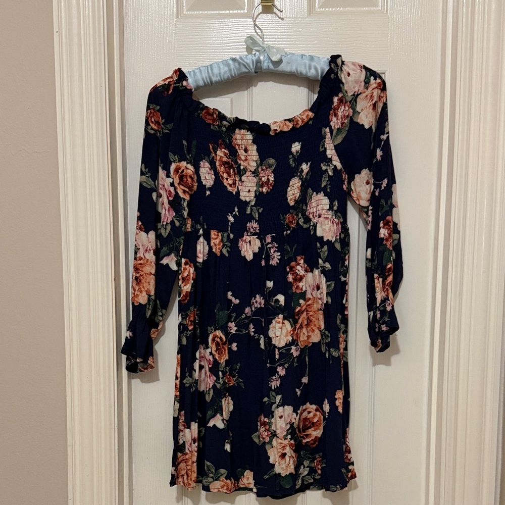 Floral Navy Dress with 3/4 Sleeves